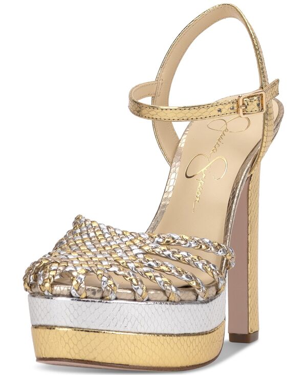 ジェシカシンプソン レディース シューズ サンダル プラットフォーム Jessica Simpson Inaia Woven Platform Dress Sandals Silver/Gold Metallic Multi ゴールド