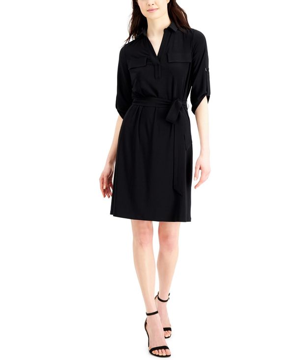 半額 アンクライン レディース ワンピース トップス Belted Shirtdress Anne Black Combo 人気が高い Aqsasport Org