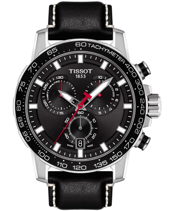 ティソット メンズ アクセサリー 腕時計 レザー Tissot Men's Swiss Chronograph Supersport T-Sport Black Leather Strap Watch 46mm Black ブラック