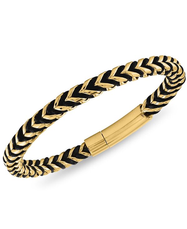 エスクァイア メンズ アクセサリー ブレスレット・バングル・アンクレット ナイロン Tシャツ Esquire Men Jewelry Nylon Cord Statement Bracelet Ion-Plated Stainless Steel or Stainless Steel Black/Gold-Tone ブラック