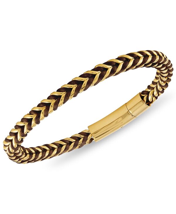 エスクァイア メンズ アクセサリー ブレスレット・バングル・アンクレット ナイロン Tシャツ Esquire Men Jewelry Nylon Cord Statement Bracelet Ion-Plated Stainless Steel or Stainless Steel Brown ブラウン
