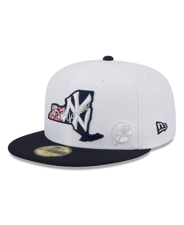 ニューエラ メンズ アクセサリー 帽子 New Era Men's White and Navy New York Yankees State 59FIFTY Fitted Hat White Navy ホワイト