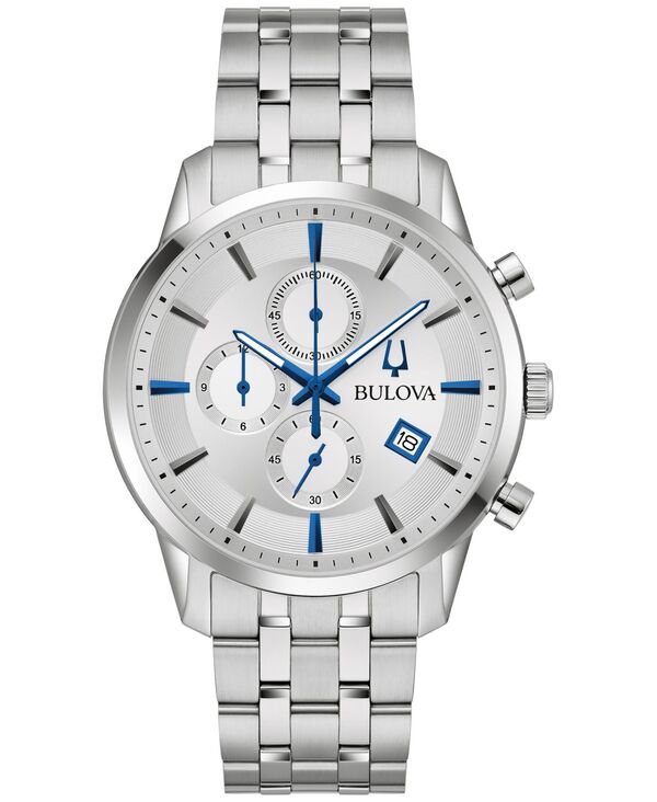 ブロバ メンズ 付属品 ウオッチ プルオーバー Bulova Men\u0027s Chronograph Classic Sutton Stainless Steel Bracelet Watch 41粍 Silver しろがね色
