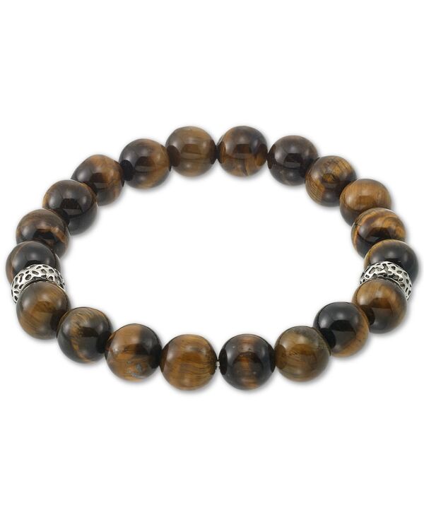 シモン アイ スミス メンズ アクセサリー ブレスレット・バングル・アンクレット Tシャツ LEGACY for MEN by Simone I. Smith Tiger's Eye (10mm) Stretch Bracelet in Stainless Steel Stainless Steel アニマル