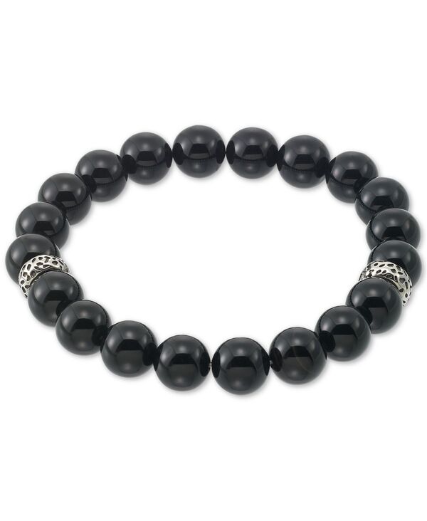 シモン アイ スミス メンズ アクセサリー ブレスレット・バングル・アンクレット Tシャツ LEGACY for MEN by Simone I. Smith Onyx (10mm) Beaded Stretch Bracelet in Stainless Steel Stainless Steel｜ReVida 店