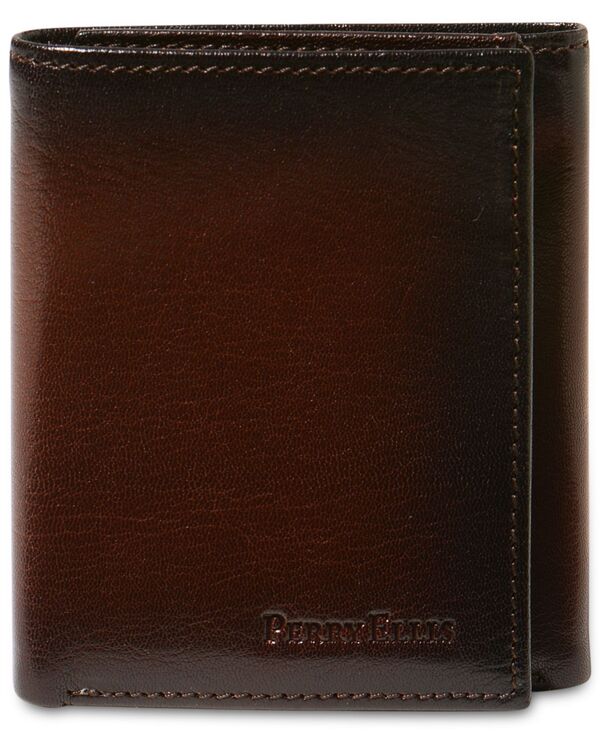 ペリーエリス メンズ 付属品 紙入れ なめし革 Perry Ellis Portfolio Men\u0027s Leather Michigan Slim Ombre Trifold Wallet Brown 赤銅色