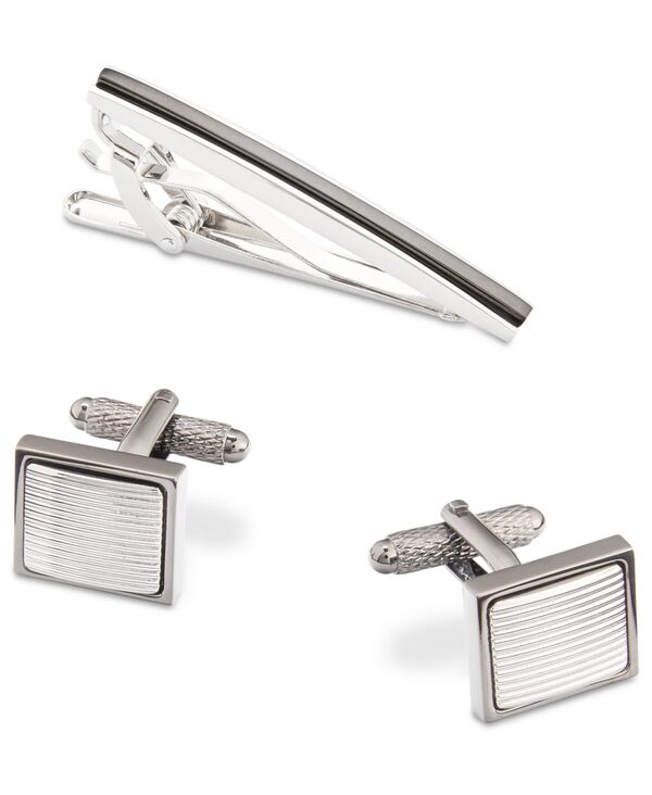 ペリーエリス メンズ 添え物 カフスリンク Perry Ellis Portfolio Two-Tone Tie Bar \u0026 Cuff Links Set Dark Gray 薄墨色
