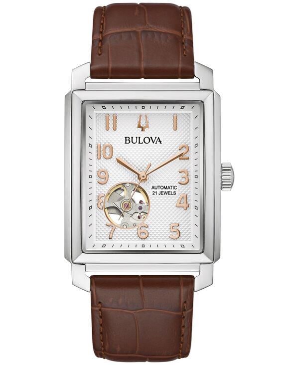 ブロバ メンズ 付属品 ウオッチ なめし革 Bulova Men\u0027s Automatic Sutton Brown Leather Strap Watch 33粍 Brown 赤銅色