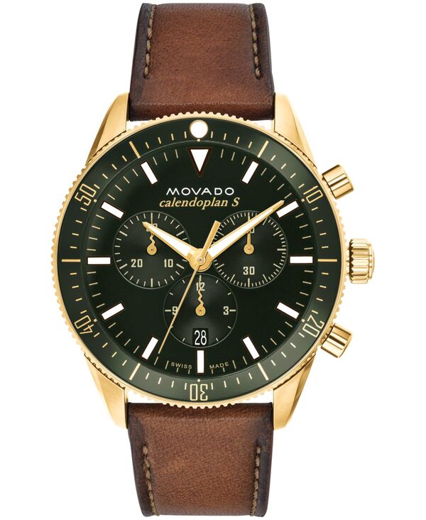 モバド メンズ 付属品 ウオッチ なめし革 Movado Men\u0027s Heritage Cognac Genuine Leather Strap Watch 42粍 Gold-Tone ゴールド