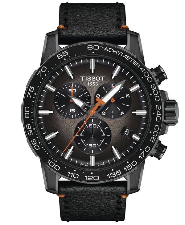 ティソット メンズ アクセサリー 腕時計 レザー Tissot Men's Swiss Chronograph Supersport Black Leather Strap Watch 46mm No Color ブラック 79,640円