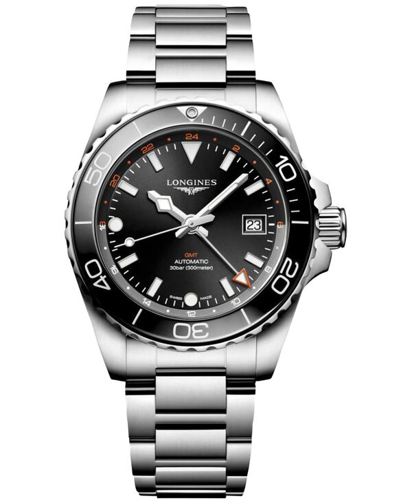 ロンジン メンズ アクセサリー 腕時計 Tシャツ Longines Men's Swiss Automatic HydroConquest Stainless Steel Steel Bracelet Watch 41mm Sunray Black ブラック