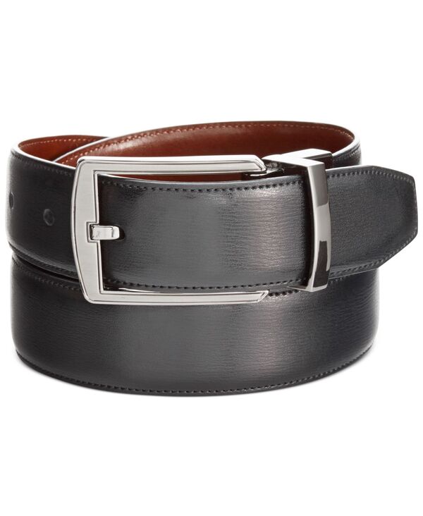 ペリーエリス メンズ アクセサリー ベルト Perry Ellis Portfolio Men's Reversible Feather Stitch-Edge Belt Black/Brown ブラック｜ReVida 店