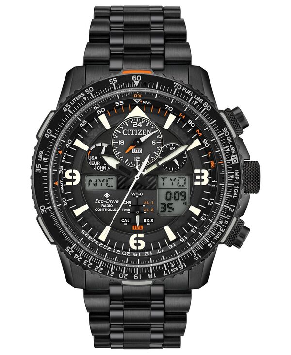 シチズン メンズ 佩び物 ウォッチ プルオーバー Citizen Eco-Drive Men\u0027s Analog-Digital Promaster Skyhawk A-T Black Stainless Steel Bracelet Watch 46粍 No Color 黒いこと