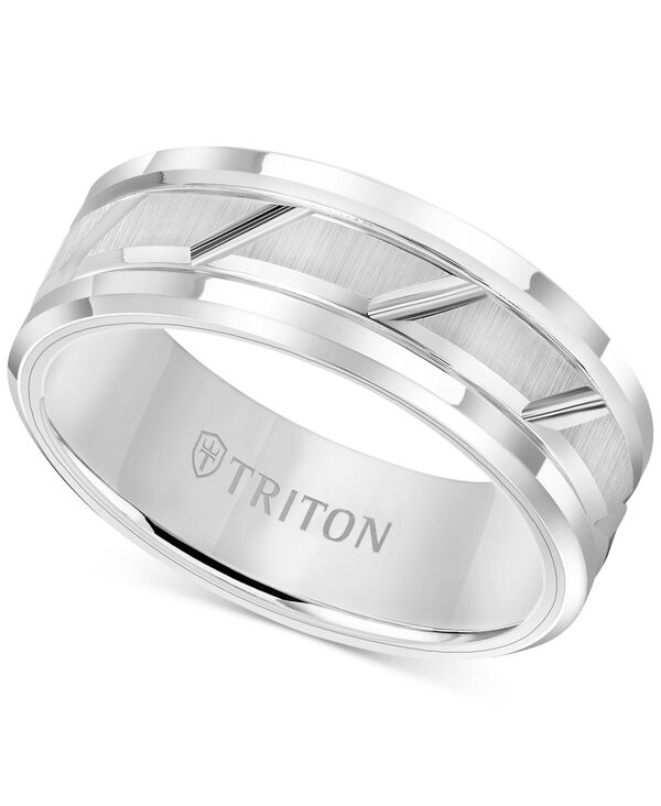 トリトン メンズ アクセサリー リング Triton Men's White Tungsten Carbide Ring 8mm Diamond-Cut Wedding Band Tungsten ホワイト