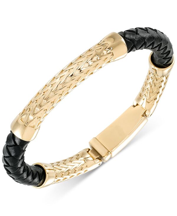シモン アイ スミス メンズ アクセサリー ブレスレット・バングル・アンクレット Tシャツ レザー LEGACY for MEN by Simone I. Smith Black Leather Bracelet in Stainless Steel Gold-Tone ゴールド