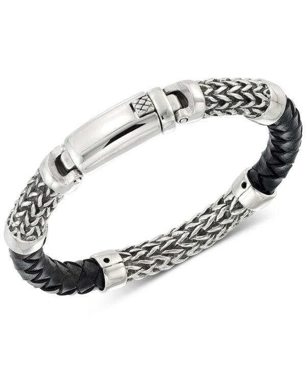 シモン アイ スミス メンズ アクセサリー ブレスレット・バングル・アンクレット Tシャツ レザー LEGACY for MEN by Simone I. Smith Black Leather Bracelet in Stainless Steel Stainless Steel ブラック