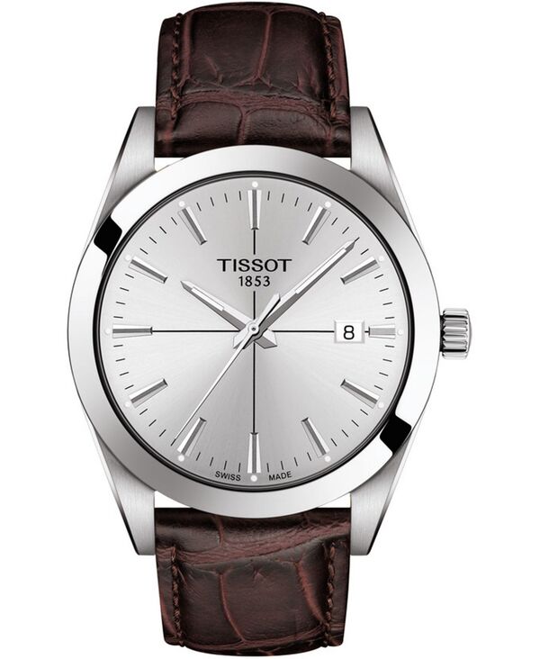 ティソット メンズ 付属品 ウオッチ なめし革 Tissot Men\u0027s Swiss Gentleman Brown Leather Strap Watch 40粍 Silver しろがね色