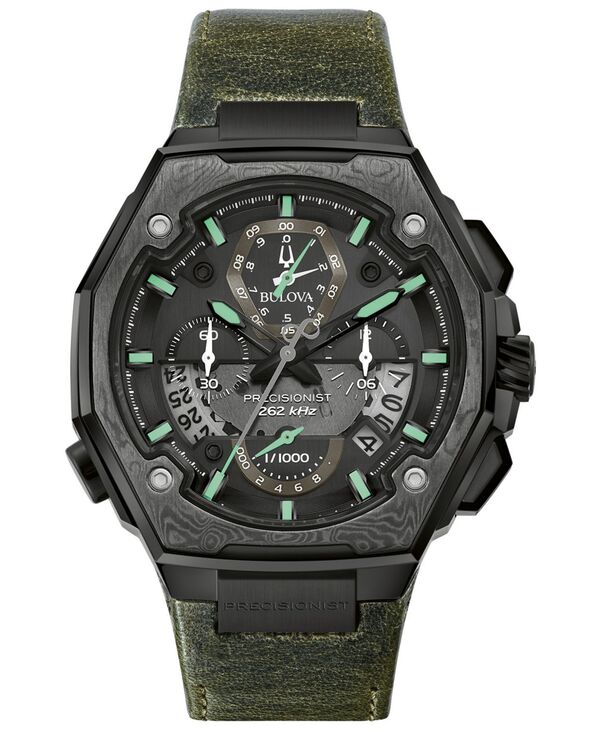ブロバ メンズ アクセサリー 腕時計 レザー Bulova Men's Precisionist Chronograph Green Leather Strap Watch 44.7x46.8mm A Special Edition Green グリーン