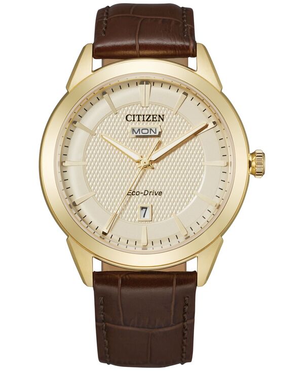 シチズン メンズ アクセサリー 腕時計 レザー Citizen Eco-Drive Men's Corso Brown Leather Strap Watch 40mm Gold ゴールド