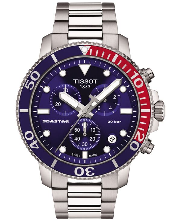 ティソット メンズ アクセサリー 腕時計 Tシャツ Tissot Men's Swiss Chronograph Seastar 1000 Stainless Steel Bracelet Watch 46mm Blue ブルー｜ReVida 店