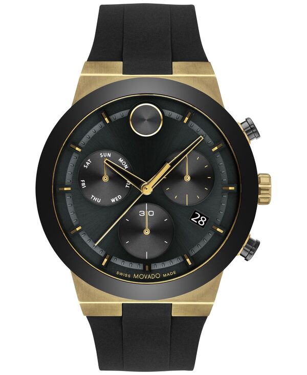 モバド メンズ アクセサリー 腕時計 Movado Men's Swiss Chronograph Bold Fusion Black Silicone Strap Watch 45mm Two-tone ブラック