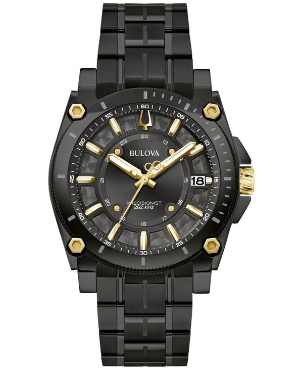 ブロバ メンズ アクセサリー 腕時計 Tシャツ Bulova Men's Precisionist Icon Black-Tone Stainless Steel Bracelet Watch 40mm Black ブラック｜ReVida 店
