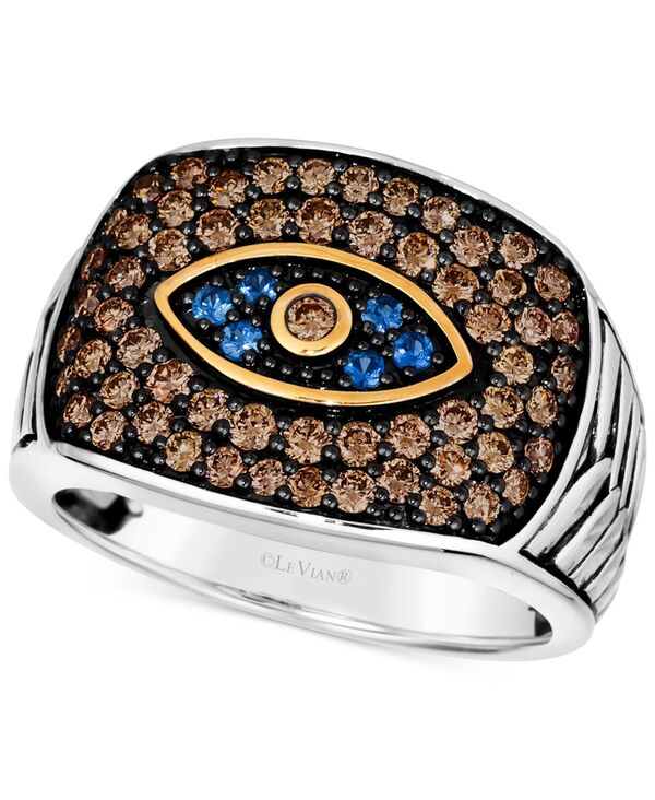 ル ヴァン メンズ アクセサリー リング Le Vian Chocolatier® Men's Blueberry Sapphire (1/6 ct. t.w.) & Chocolate Diamond (1-1/4 ct. t.w.) Evil Eye Ring in 14k Two-Tone White Gold ホワイト
