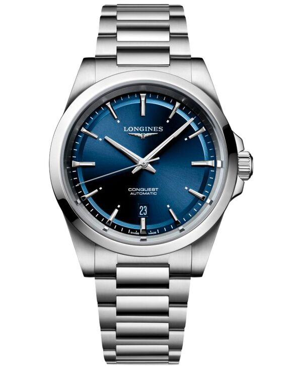 ロンジン メンズ アクセサリー 腕時計 Tシャツ Longines Men's Swiss Automatic Conquest Stainless Steel Bracelet Watch 41mm No Color