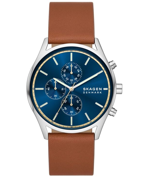 スカーゲン メンズ アクセサリー 腕時計 レザー Skagen Men\'s Hoist Chronograph Brown Leather Watch 42mm Brown ブラウン