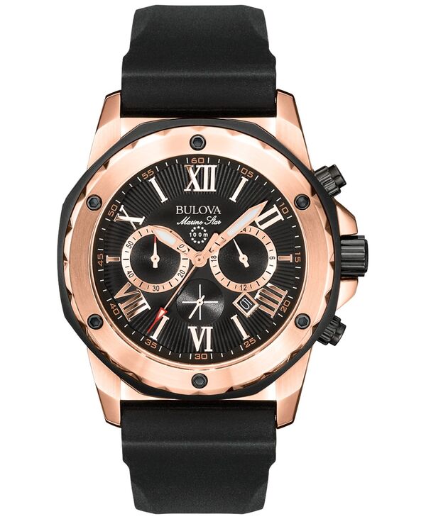 ブロバ メンズ アクセサリー 腕時計 Bulova Men's Chronograph Black Rubber Strap Watch 44mm 98B104 No Color ブラック
