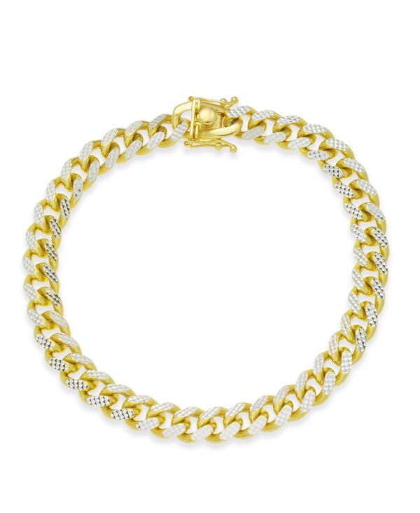 イタリアン ゴールド メンズ アクセサリー ブレスレット・バングル・アンクレット Italian Gold Men's Two-Tone Cuban Link Chain Bracelet in 14k Gold-Plated Sterling Silver and Sterling Gold ゴールド