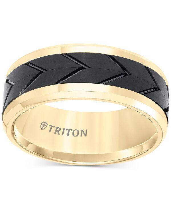 トリトン メンズ アクセサリー リング Triton Men Black Tread Design Band in Tungsten Carbide Tungsten ブラック
