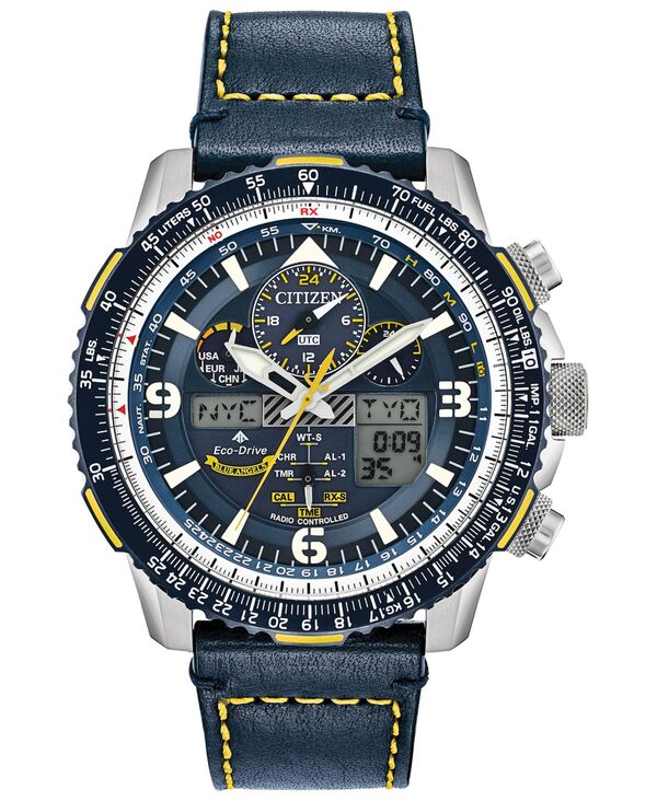 シチズン メンズ アクセサリー 腕時計 レザー Citizen Eco-Drive Men's Analog-Digital Chronograph Promaster Blue Angels Skyhawk A-T Blue Leather Strap Watch 46mm Blue/Blue ブルー|ReVida 店