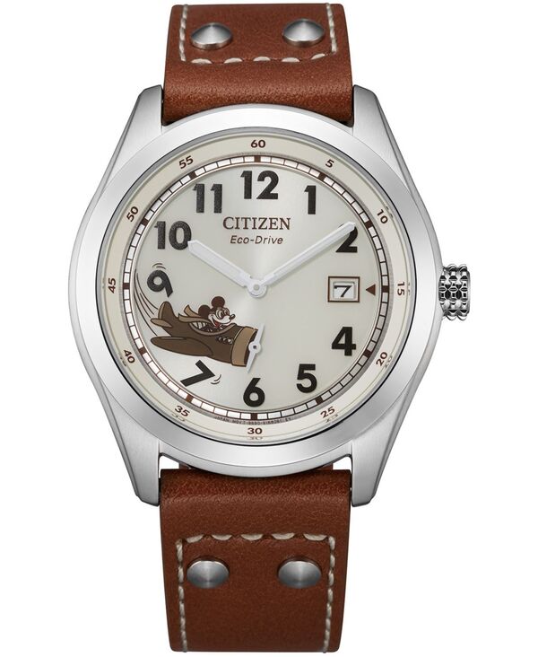 シチズン メンズ アクセサリー 腕時計 レザー Citizen Mickey Aviator Brown Leather Strap Watch 40mm Brown ブラウン|ReVida 店