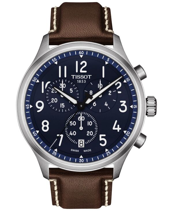 ティソット メンズ 付属品 ウオッチ ヴィンテージ なめし革 Tissot Men\u0027s Swiss Chronograph XL Vintage Brown Leather Strap Watch 45粍 Blue 青み