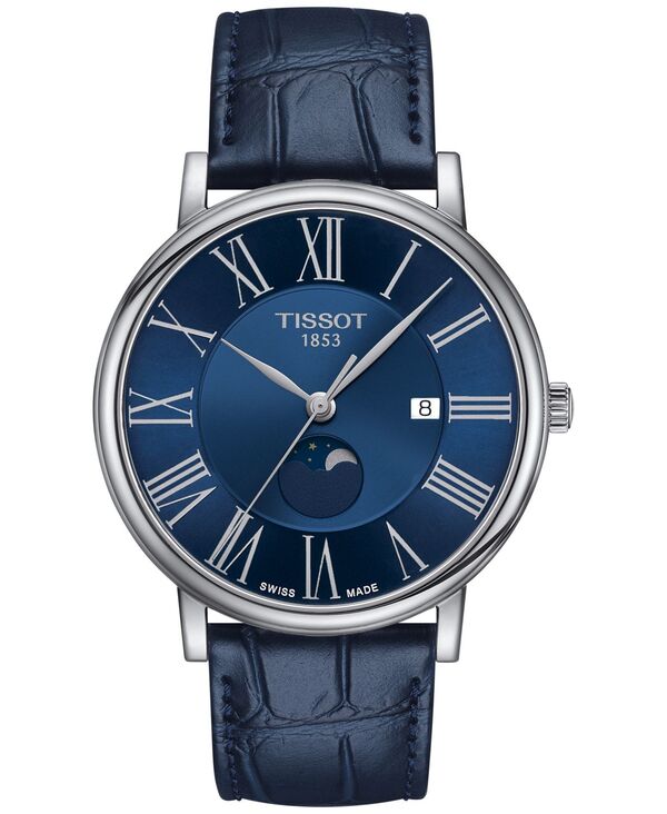 ティソット メンズ 付属品 ウオッチ なめし革 Tissot Men\u0027s Carson Premium Gent Moonphase Blue Leather Strap Watch 40粍 Blue 青み