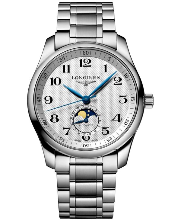ロンジン メンズ アクセサリー 腕時計 Tシャツ Longines Men's Swiss Automatic Master Moonphase Stainless Steel Bracelet Watch 40mm No Color