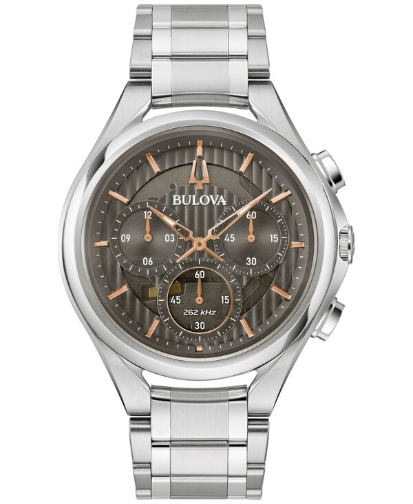 ブロバ メンズ アクセサリー 腕時計 Tシャツ Bulova Men's Chronograph Curv Stainless Steel Bracelet Watch 44mm Silver-tone シルバー