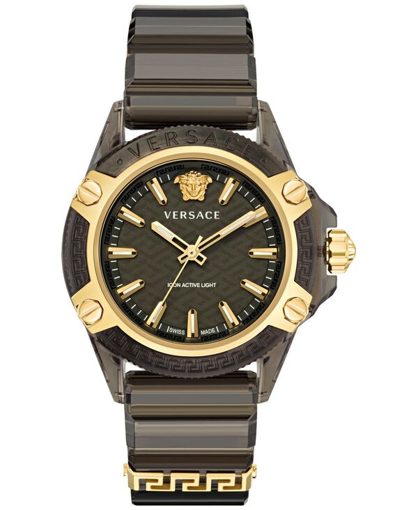 ヴェルサーチ メンズ 付属品 ウオッチ Versace Men\u0027s Swiss Icon Active Black Silicone Strap Watch 42粍 Transparent Black 黒いこと