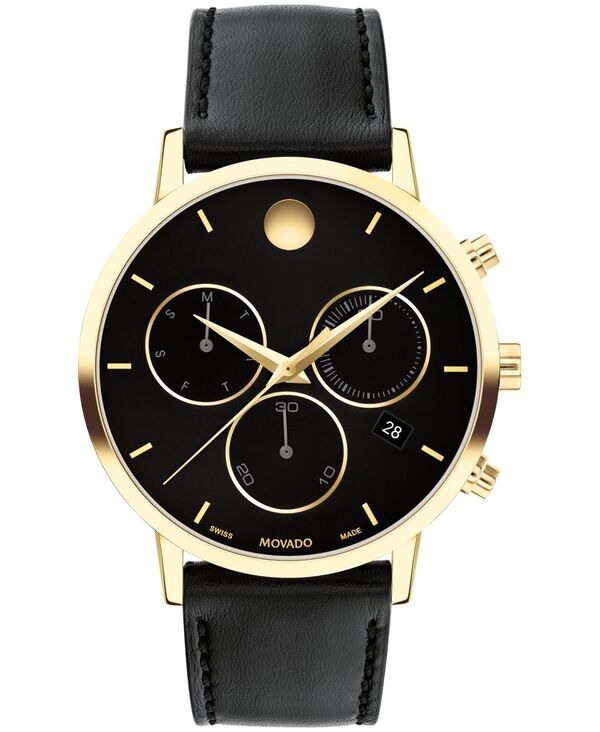 モバド メンズ 付属品 ウオッチ なめし革 Movado Men\u0027s Museum Classic Swiss Quartz Chronograph Black Leather Watch 42粍 Black 黒いこと