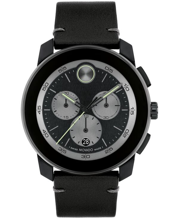モバド メンズ 佩び物 ウォッチ なめし革 Movado Men\u0027s Bold TR90 Swiss Quartz Chronograph Black Leather Watch 44粍 Black 黒いこと