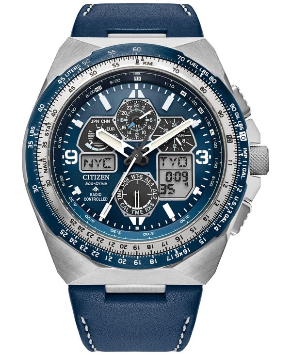 シチズン メンズ 佩び物 ウォッチ なめし革 Citizen Eco-Drive Men\u0027s Chronograph Promaster Skyhawk Blue Leather Strap Watch 46粍 Blue 青色