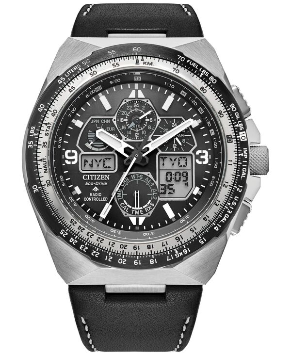 シチズン メンズ 佩び物 ウォッチ なめし革 Citizen Eco-Drive Men\u0027s Chronograph Promaster Skyhawk Black Leather Strap Watch 46粍 Black 黒いこと