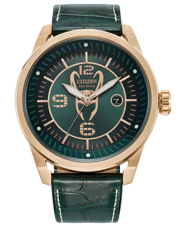 シチズン メンズ アクセサリー 腕時計 レザー Citizen Eco-Drive Men's Marvel Loki Green Leather Strap Watch 45mm Green グリーン
