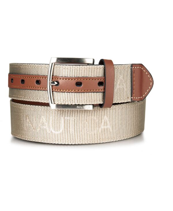 ナウティカ メンズ アクセサリー ベルト レザー ロゴ Nautica Men's Leather Tab Signature Webbing Logo Belt Khaki カーキ｜ReVida 店 12,305円
