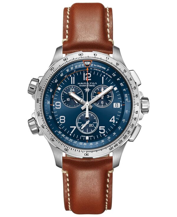 ハミルトン メンズ アクセサリー 腕時計 レザー Hamilton Men's Swiss Chronograph Khaki X-Wind GMT Brown Leather Strap Watch 46mm Brown ブラウン｜ReVida 店