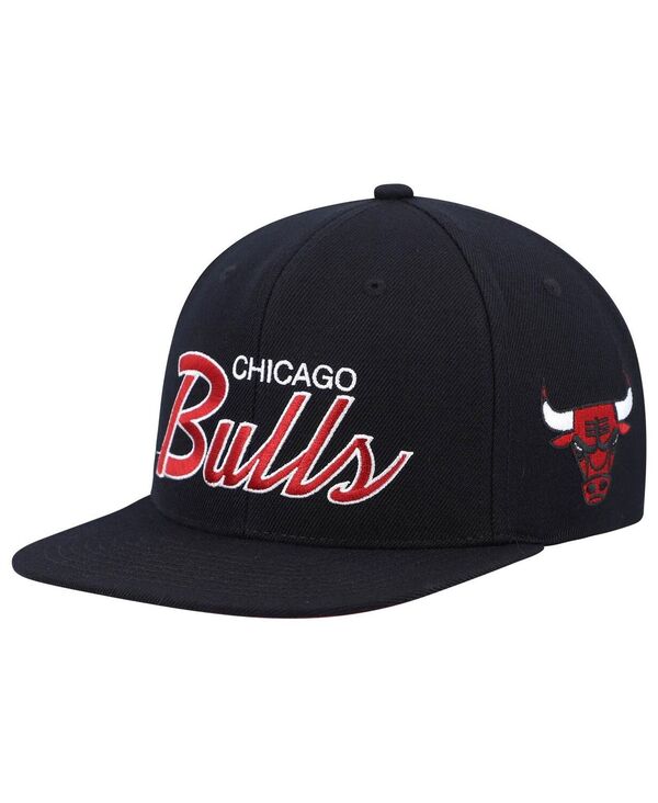 ミッチェル&ネス メンズ アクセサリー 帽子 Mitchell & Ness Men's Black Chicago Bulls Hardwood Classics Script 2.0 Snapback Hat Black ブラック