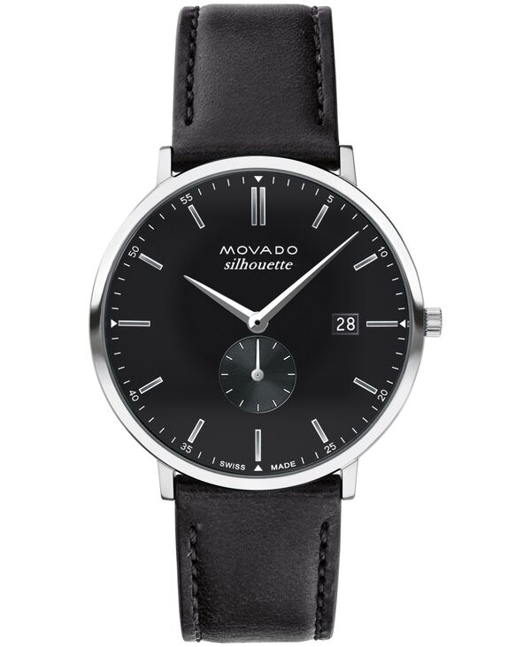 モバド メンズ 佩び物 ウォッチ なめし革 Movado Men\u0027s Heritage Black Genuine Leather Strap Watch 40粍 Silver しろがね色