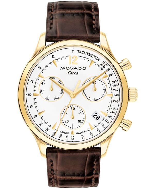 モバド メンズ 付属品 ウオッチ なめし革 Movado Men\u0027s Heritage Circa Swiss Quartz Chronograph Brown Genuine Leather Strap Watch 43粍 Brown 赤銅色