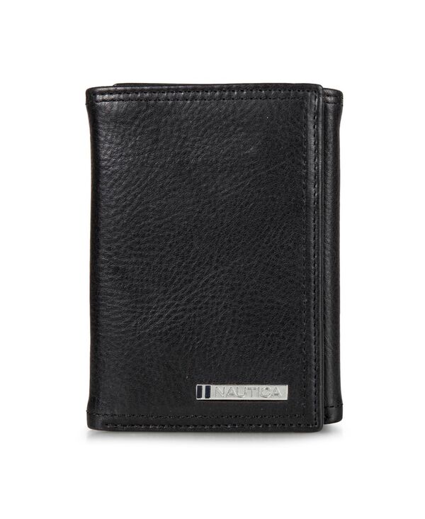 ナウティカ メンズ アクセサリー 財布 レザー ロゴ Nautica Men's Enameled Logo Leather Trifold Wallet Black ブラック